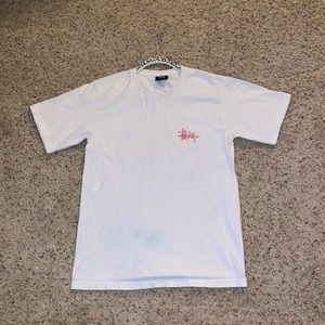 Stussy white t-shirt w/ pink logo